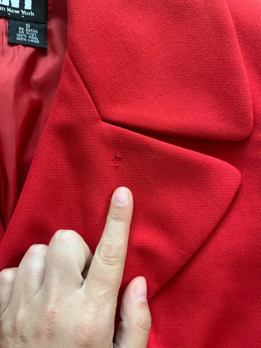 VTG DKNY/ Donna Karan red 100% wool double breasted jacket